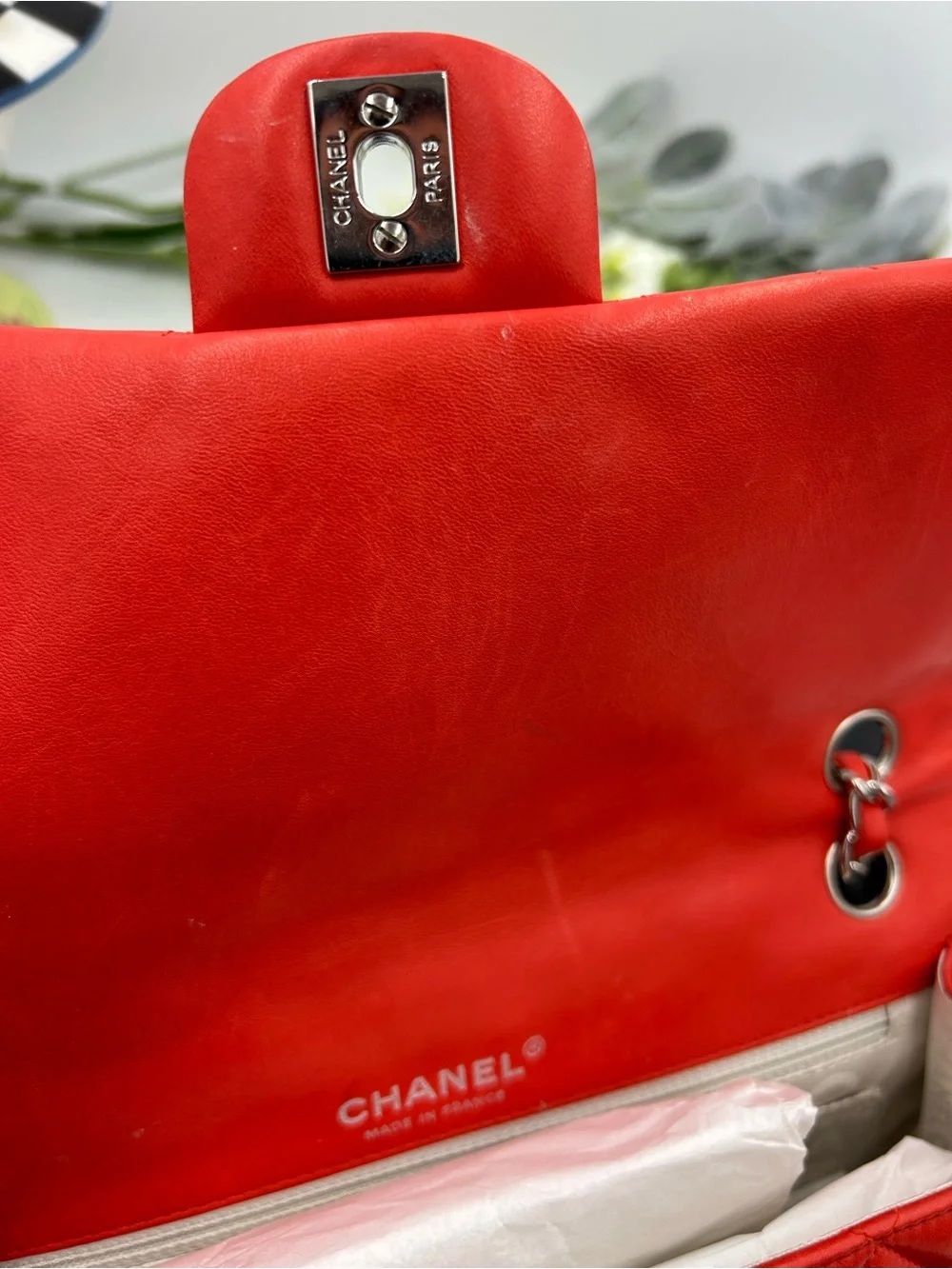 Women's Chanel MATELASSE lambskin shoulder Bag ladybug, and strawberry charms.